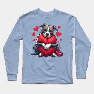 Pitbull Hugs a Heart Pillow Long Sleeve T-Shirt